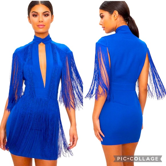 PrettyLittleThing Dresses & Skirts - Pretty Little Thing Blue Tassel Mini Dress